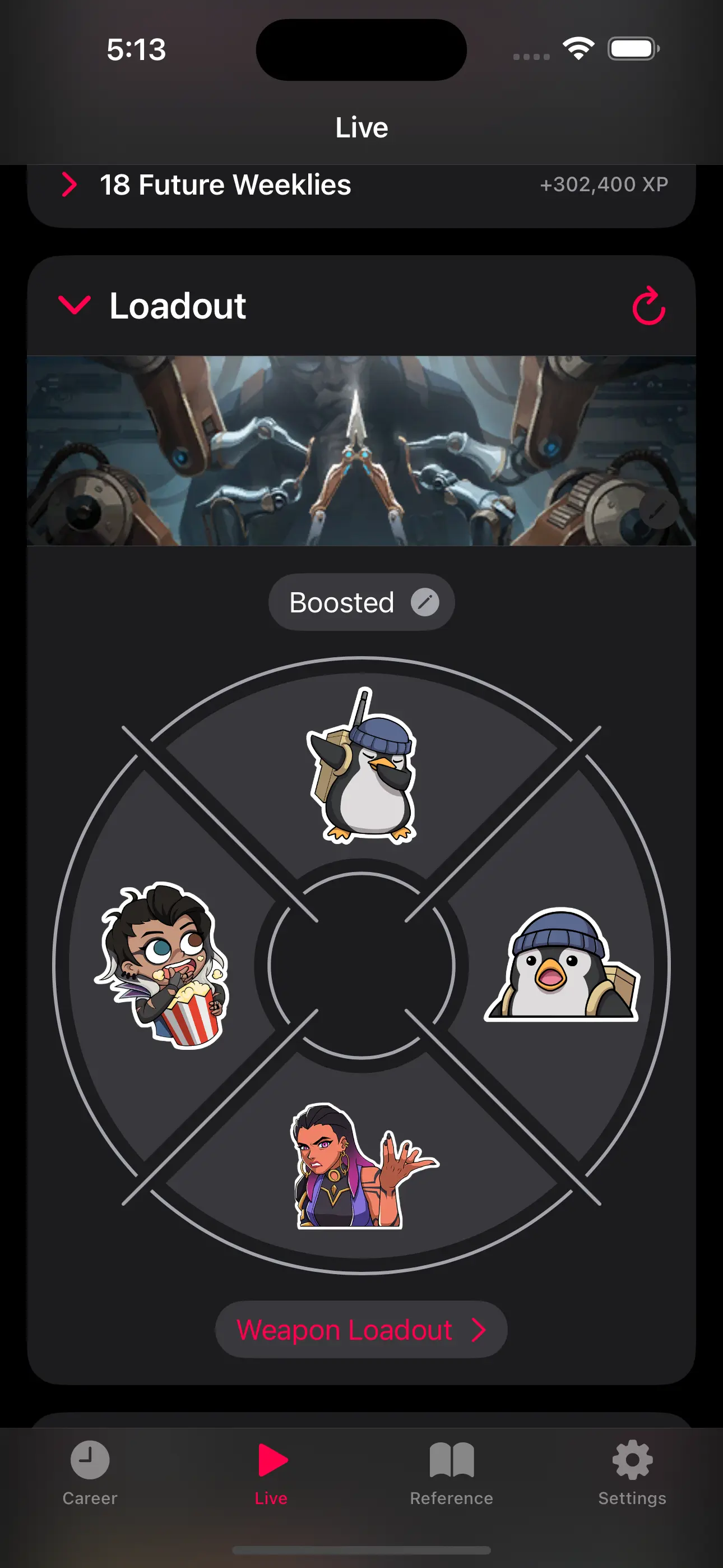 the selected loadout of skins etc.