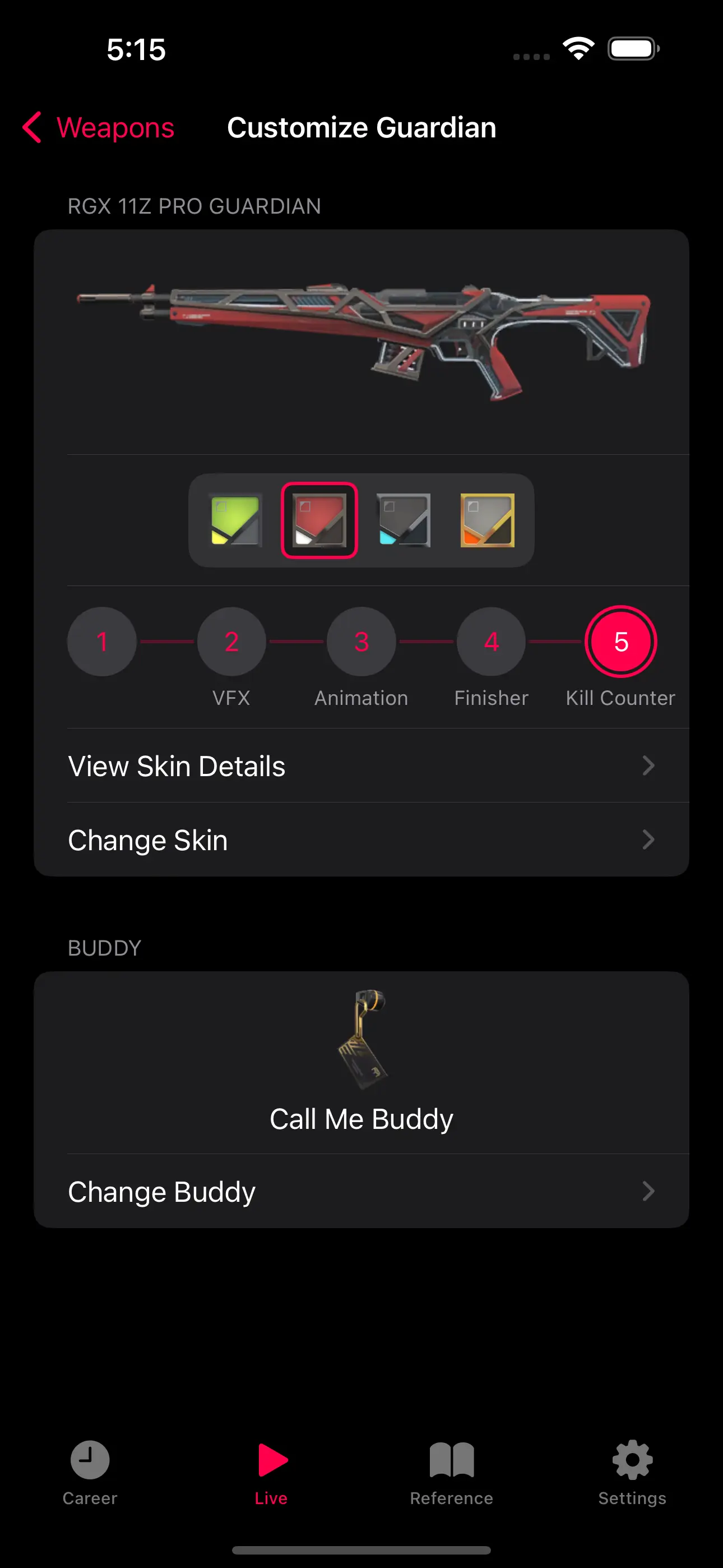 customization options for a single skin