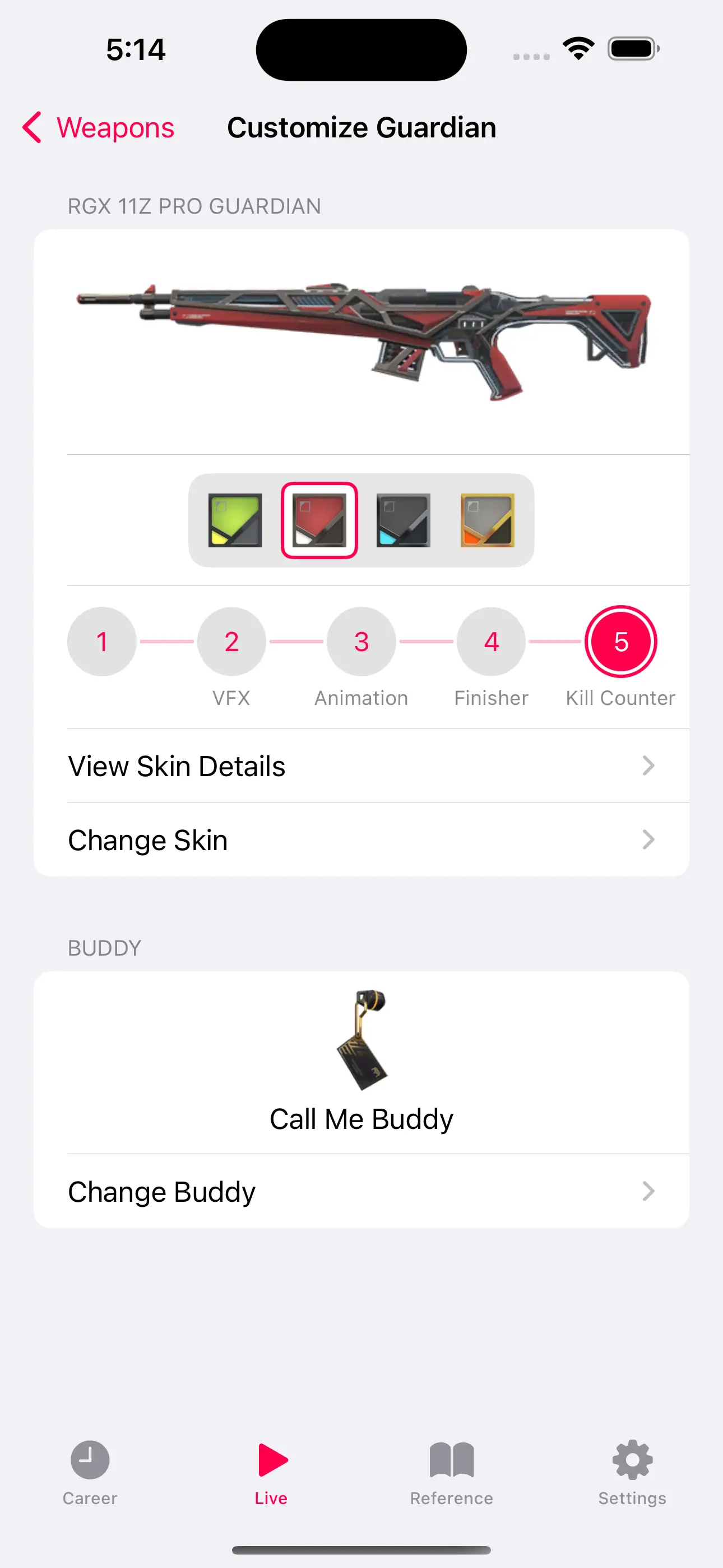 customization options for a single skin